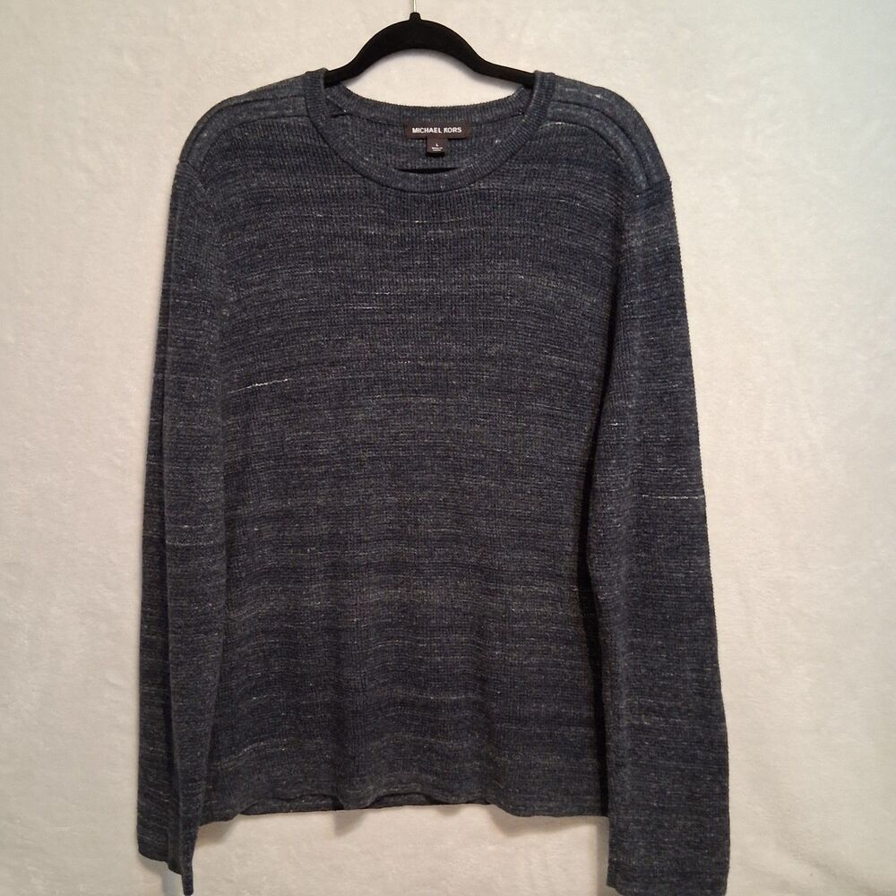 Michael Kors L Sweater Blue/Gray Ribbed Knit Wool Blend Classic Basic Base Layer